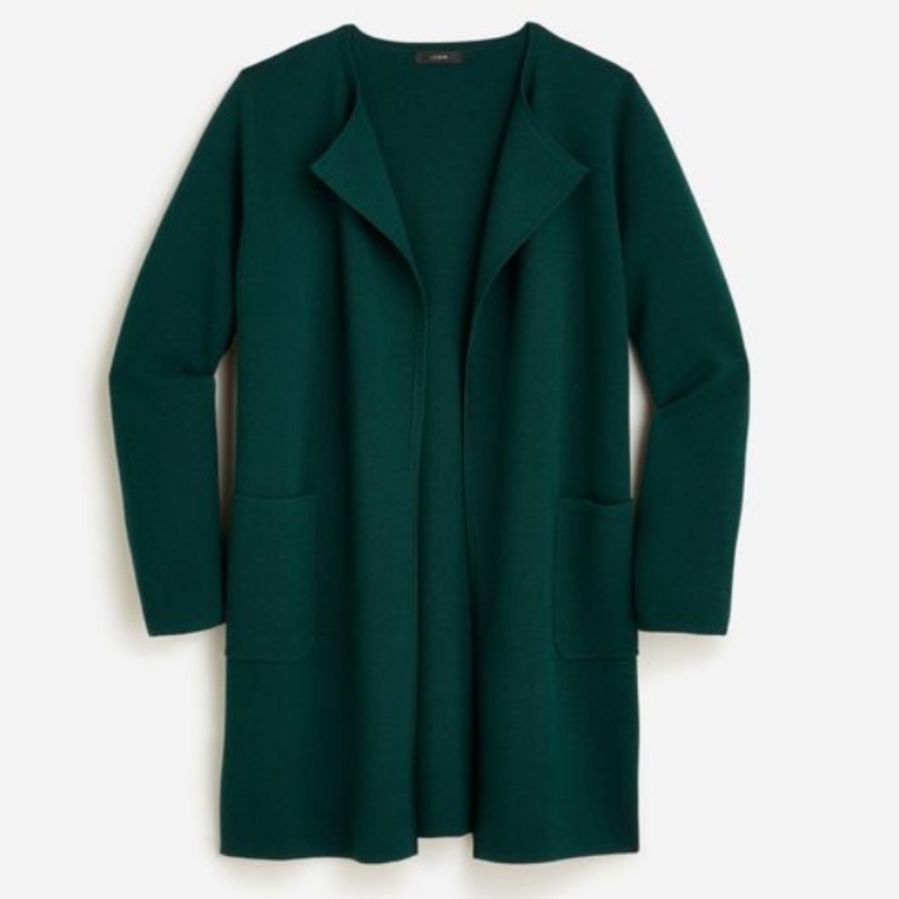 J. Crew  Women's Juliette Collarless Sweater Coat - Forest Green - XXS runs big